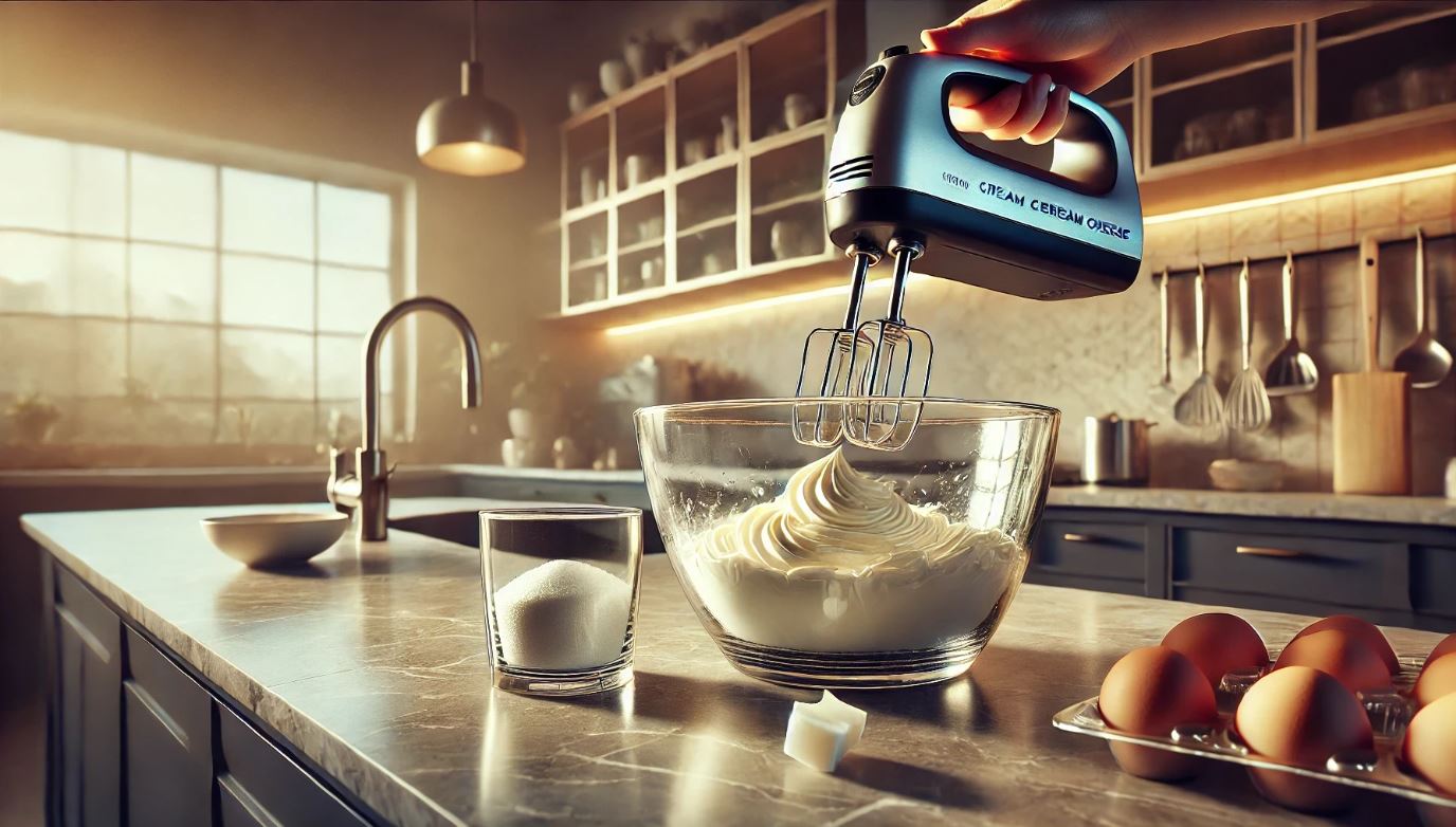 هم زدن پنیر خامه‌ای و شکر